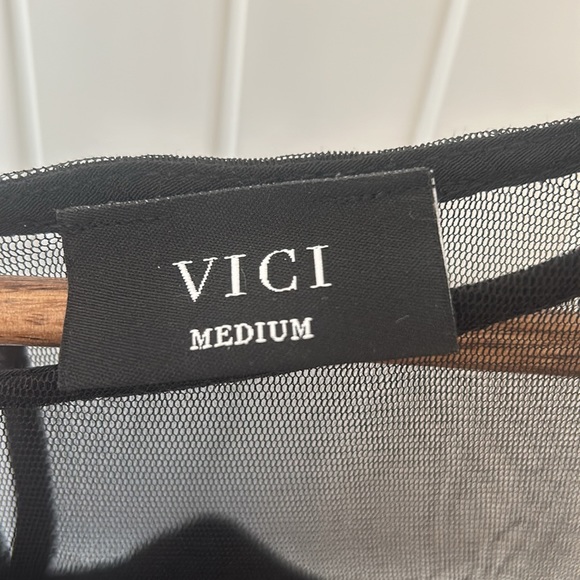 Vici Black Lace Mesh Long Sleeved Tie Blouse - Picture 7 of 11